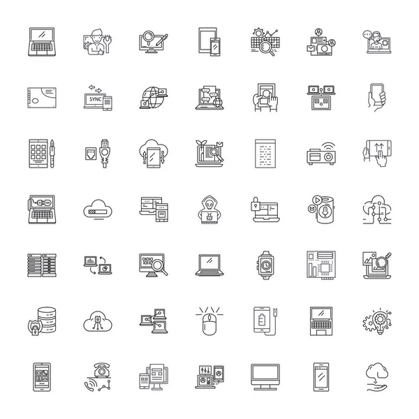 Computer linear icons, signs, symbols vector line illustration set — Stock Vector