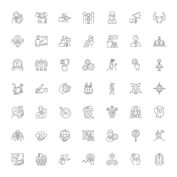 Empresa consultora de iconos lineales, signos, símbolos vector línea ilustración conjunto — Vector de stock