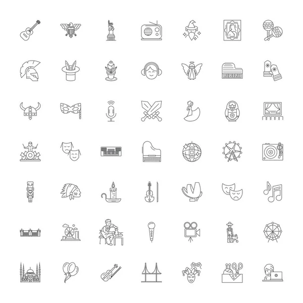 Culture icônes linéaires, signes, symboles vectoriels illustration de ligne ensemble — Image vectorielle