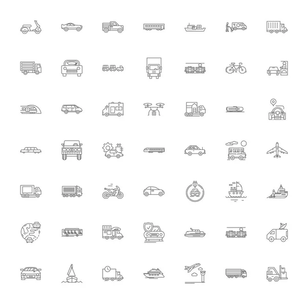 Delivery and logistics linear icons, signs, symbols vector line illustration set — Stock Vector