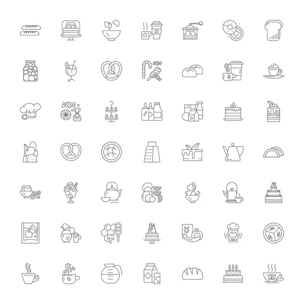 Postres iconos lineales, signos, símbolos vector línea ilustración conjunto — Vector de stock