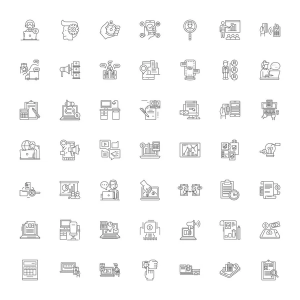Computermedien lineare Symbole, Zeichen, Symbole Vektorzeilenillustration Set — Stockvektor
