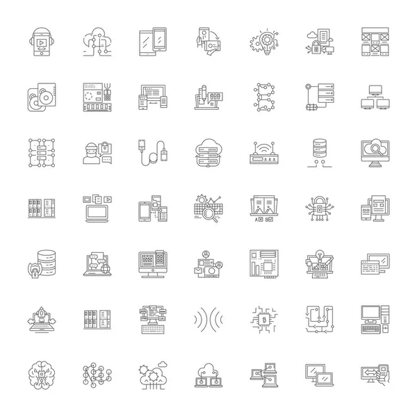 Цифровые рабочие линейные иконки, знаки, символы — стоковый вектор