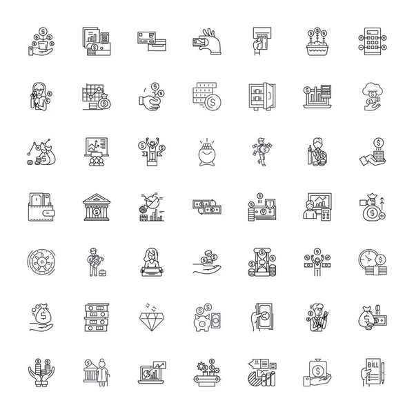 Finance linear icons, signs, symbols vector line illustration set - Stok Vektor