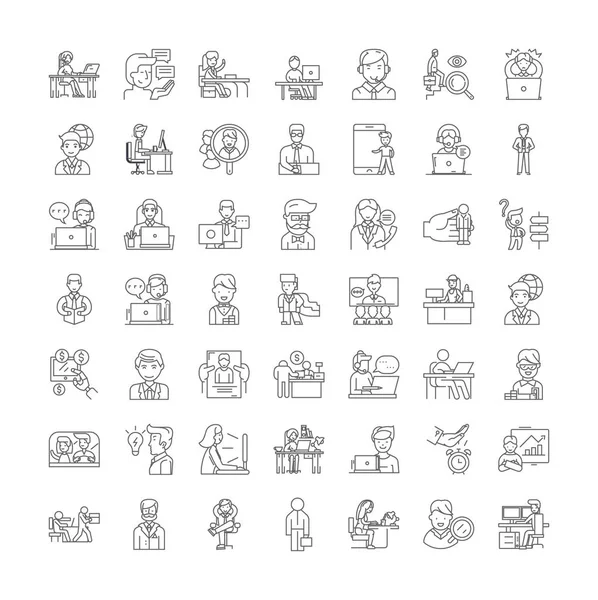 Freelance job linear icons, signs, symbols vector line illustration set — Stock Vector