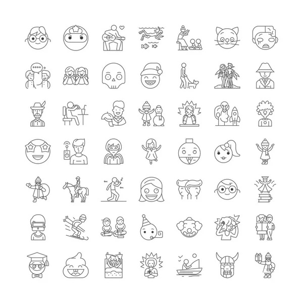 Personnes mignonnes icônes linéaires, signes, symboles vectoriel ligne illustration ensemble — Image vectorielle