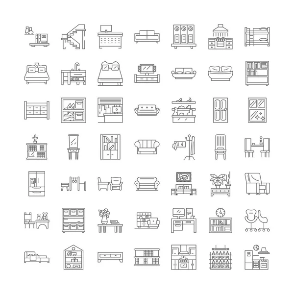 Furniture linear icons, signs, symbols vector line illustration set — Stock Vector