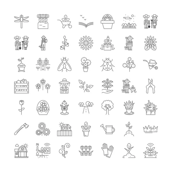 Jardinero iconos lineales, signos, símbolos vector línea ilustración conjunto — Vector de stock