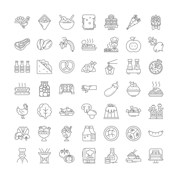 Gastronomía iconos lineales, signos, símbolos vector línea ilustración conjunto — Vector de stock