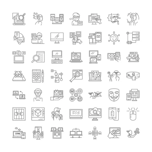 Geeks ícones lineares, sinais, símbolos conjunto de ilustração linha vetorial —  Vetores de Stock