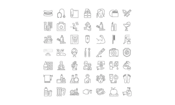 Healthcare and therapy linear icons, signs, symbols vector line illustration set — Stock Vector