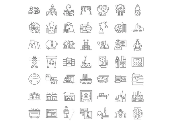 Nehézipari piac lineáris ikonok, jelek, szimbólumok vektor vonal illusztráció készlet — Stock Vector