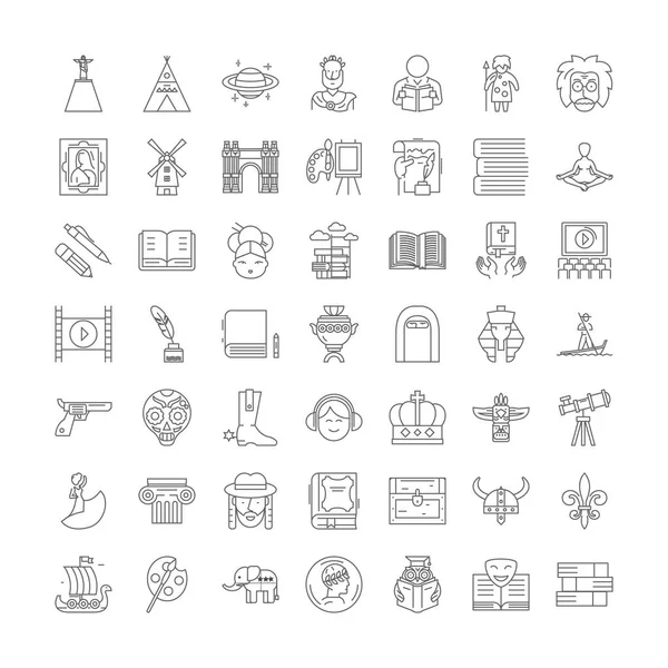 Historia lineal iconos, signos, símbolos vector línea ilustración conjunto — Vector de stock