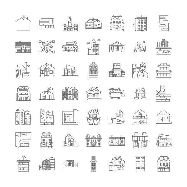 Inicio iconos lineales, signos, símbolos vector línea ilustración conjunto — Vector de stock