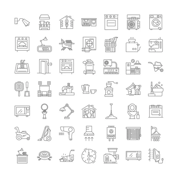 Homeware lineaire pictogrammen, tekens, symbolen vector lijn illustratie set — Stockvector