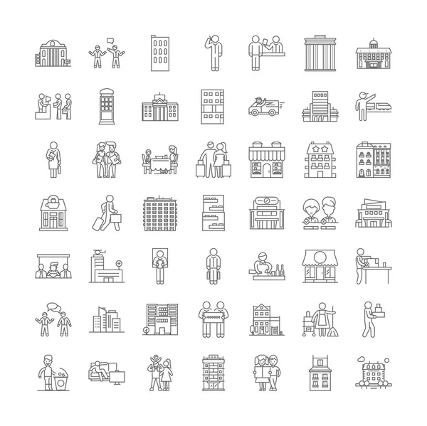 Hotel ícones lineares, sinais, símbolos conjunto de ilustração linha vetorial —  Vetores de Stock