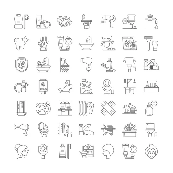 Higiene iconos lineales, signos, símbolos vector línea ilustración conjunto — Vector de stock
