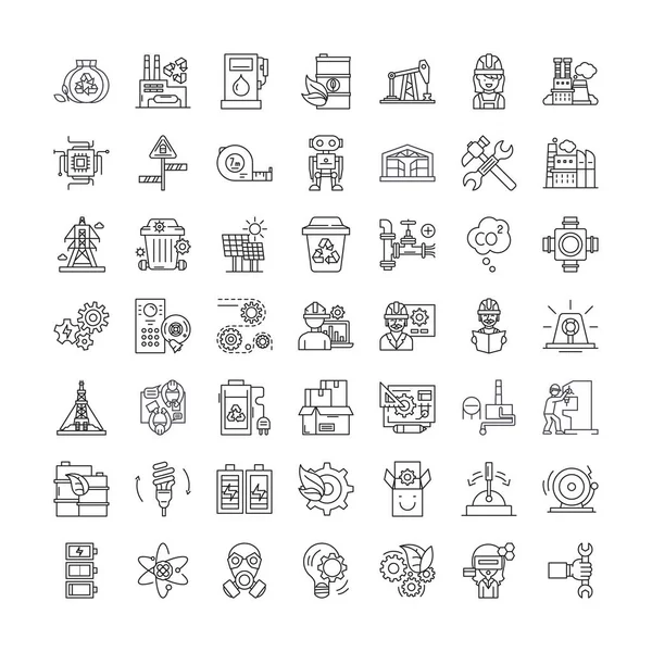 Iconos lineales de línea industrial, signos, símbolos vector línea ilustración conjunto — Vector de stock