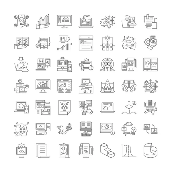 Internet marketing linear icons, signs, symbols vector line illustration set — Stock Vector