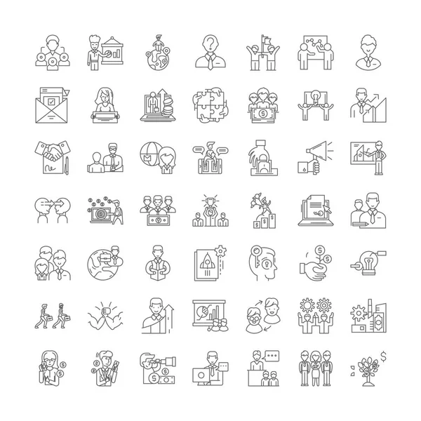 Búsqueda de empleo iconos lineales, signos, símbolos vector línea ilustración conjunto — Vector de stock