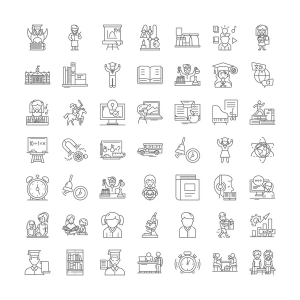 Kids education linear icons, signs, symbols vector line illustration set — Stock Vector