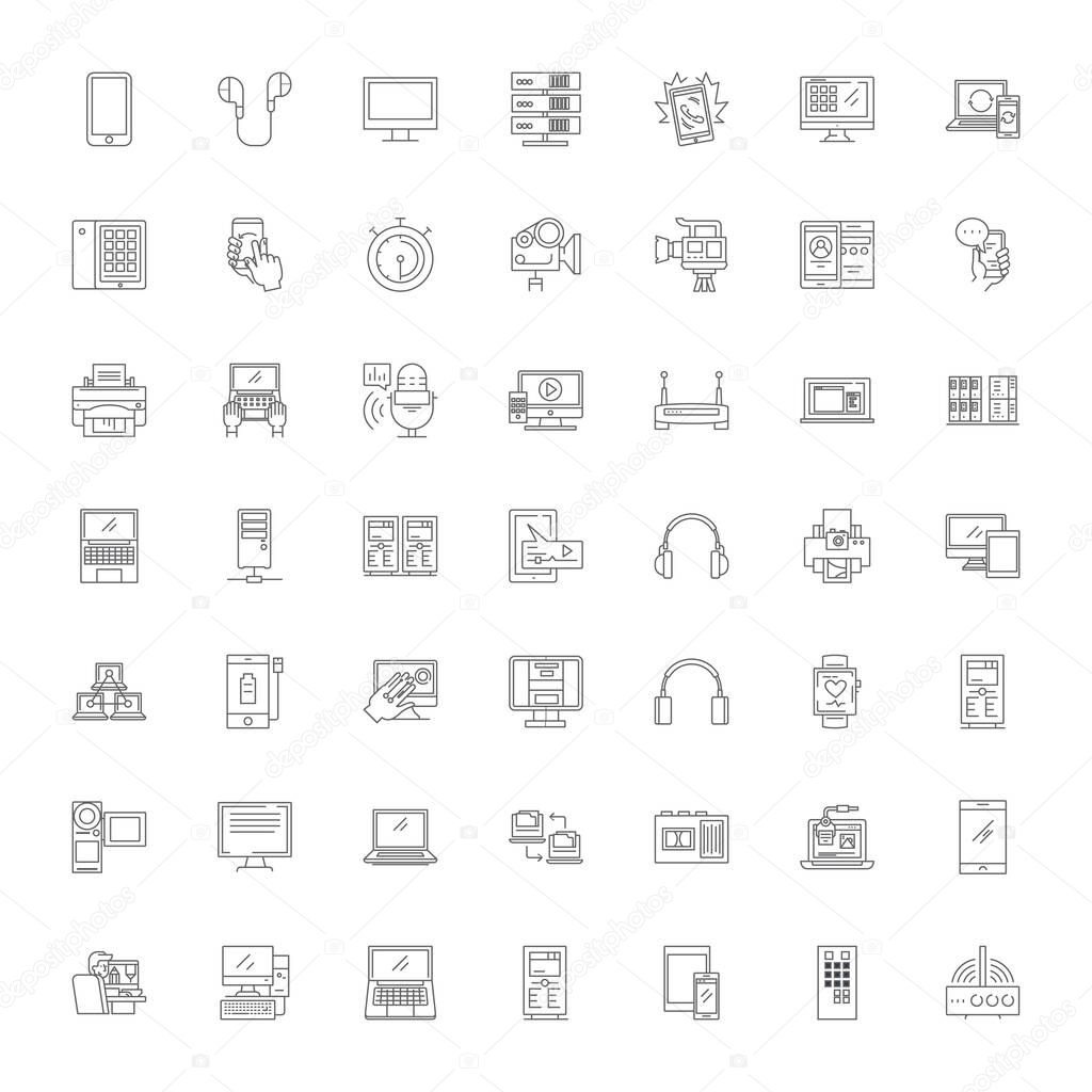 Device linear icons, signs, symbols vector line illustration set