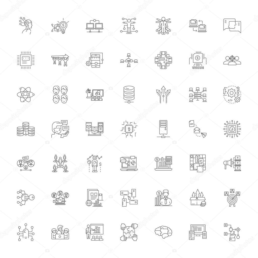 Distribution linear icons, signs, symbols vector line illustration set