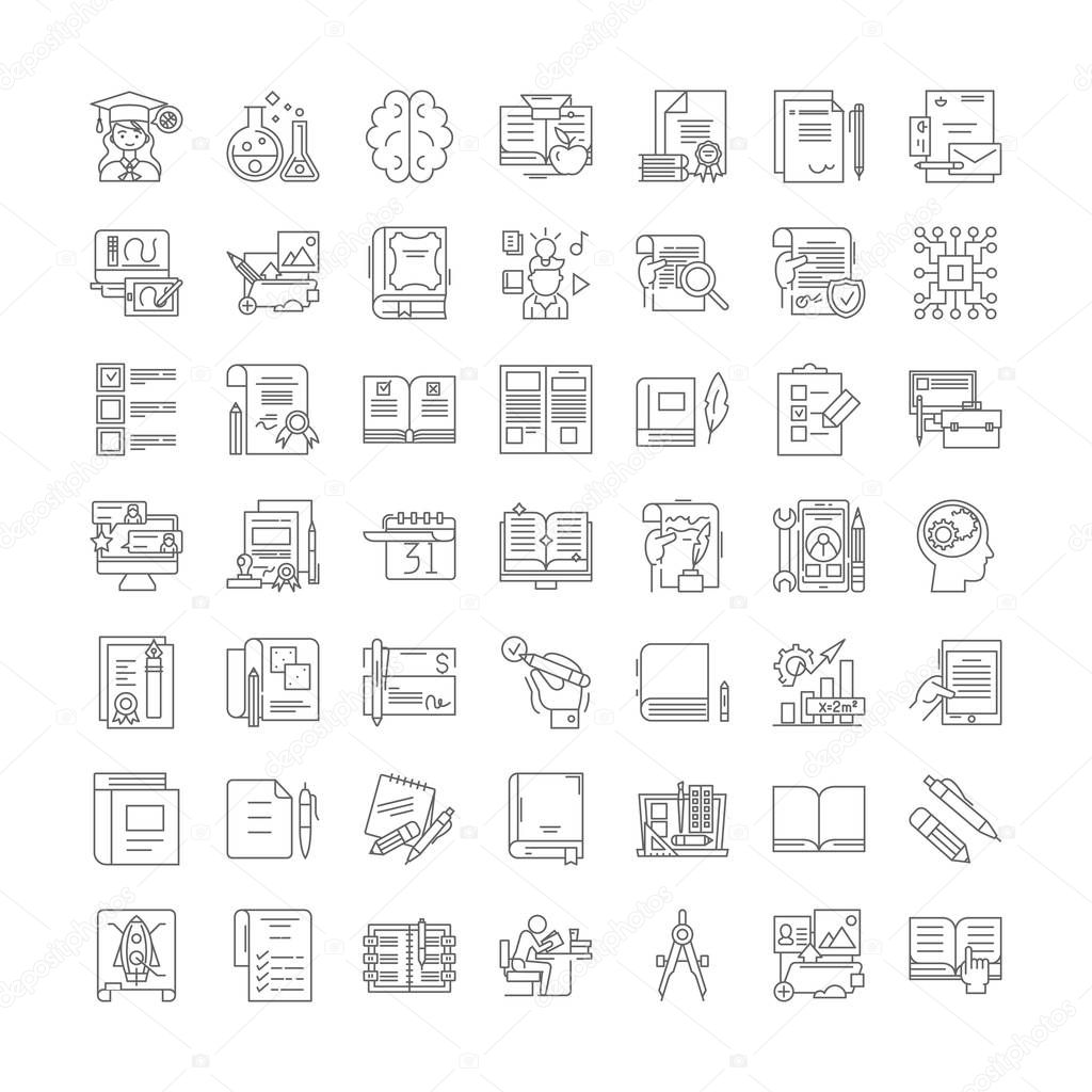 Homework linear icons, signs, symbols vector line illustration set