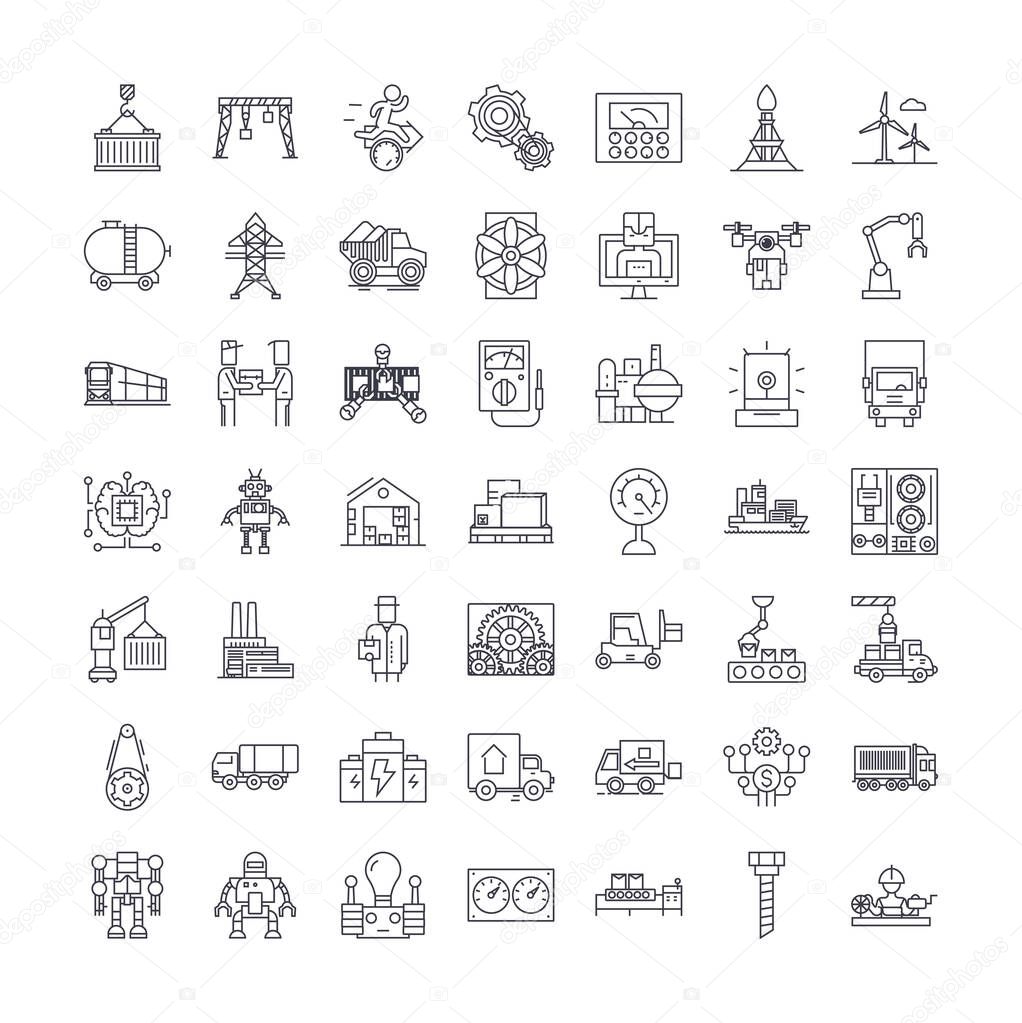 Industry set linear icons, signs, symbols vector line illustration set