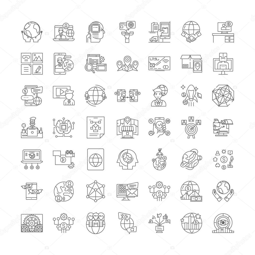 Internet linear icons, signs, symbols vector line illustration set