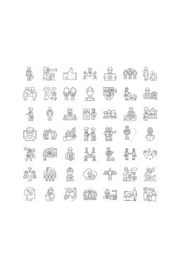 Zor iş doğrusal simgeleri, işaretler, semboller vektör çizgisi çizimi