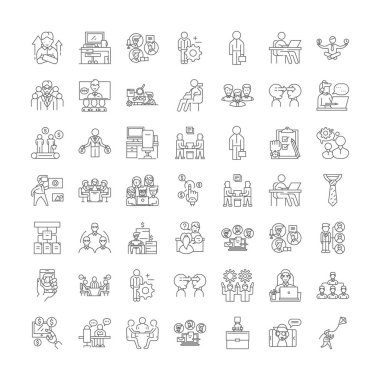 Yönetici ve çalışan doğrusal simgeleri, işaretleri, semboller vektör çizgisi çizimi