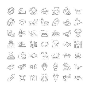 Et yemeği doğrusal simgeleri, işaretler, semboller vektör çizgisi çizimi