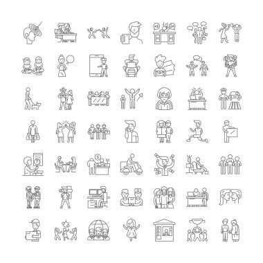 Erkekler doğrusal simgeler, işaretler, semboller vektör çizgisi çizimi