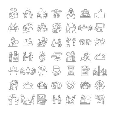Negotation doğrusal simgeler, işaretler, semboller vektör çizgisi çizimi