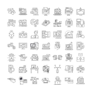 Dijital iş doğrusal simgeleri, işaretler, semboller vektör çizgisi çizimi