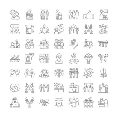 İş ortaklığı doğrusal simgeleri, işaretler, semboller vektör çizgisi çizimi