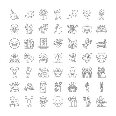 Gece partisi doğrusal simgeleri, işaretler, semboller vektör çizgisi çizimi