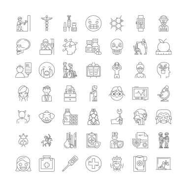 Psikiyatri doğrusal simgeler, işaretler, semboller vektör çizgisi çizimi