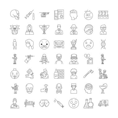 Doğrusal simgeler, işaretler, semboller vektör çizgisi çizimi düşünülüyor