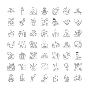Psikoloji doğrusal simgeleri, işaretler, semboller vektör çizgisi çizimi