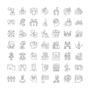 Zihinsel doğrusal simgeler, işaretler, semboller vektör çizgisi çizimi