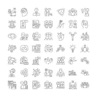 Soru doğrusal simgeleri, işaretler, semboller vektör çizgisi çizimi