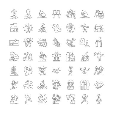 Risk yönetimi doğrusal simgeleri, işaretler, semboller vektör çizgisi çizimi