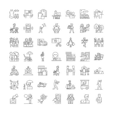 Tedarikçi doğrusal simgeler, işaretler, semboller vektör çizgisi çizimi