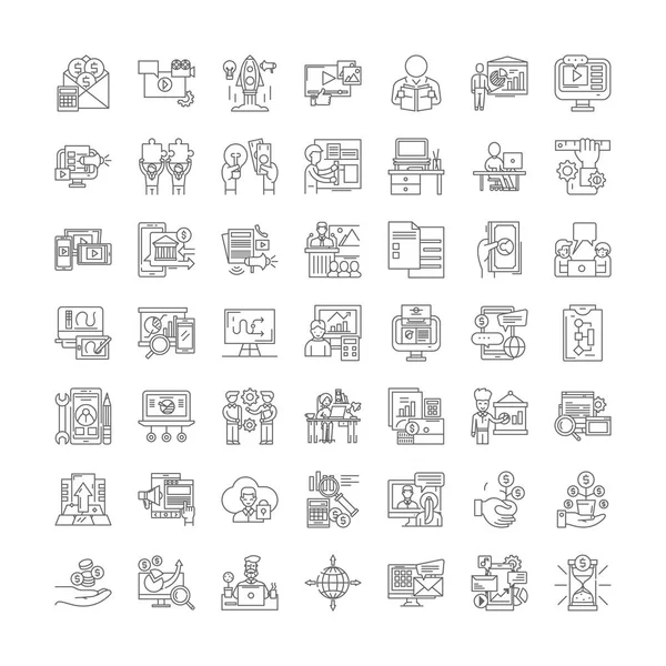 Learning business linear icons, signs, symbols vector line illustration set - Stok Vektor