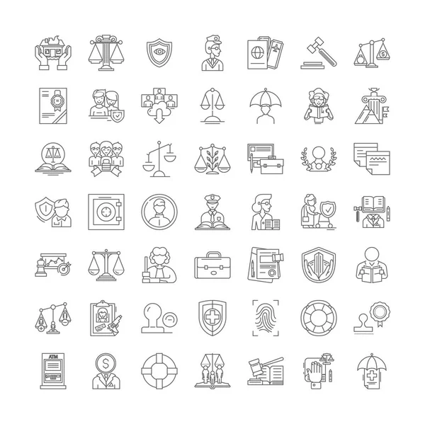 Legal linear icons, signs, symbols vector line illustration set — Stock Vector