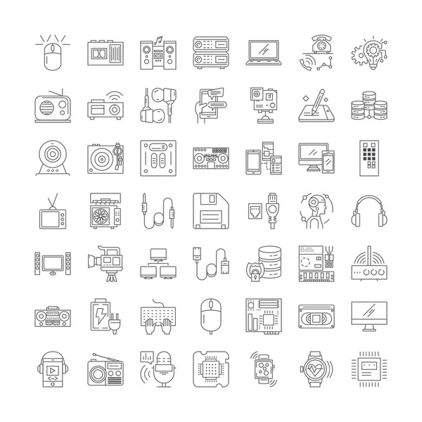 Elementi multimediali icone lineari, segni, simboli set illustrazione linea vettoriale — Vettoriale Stock