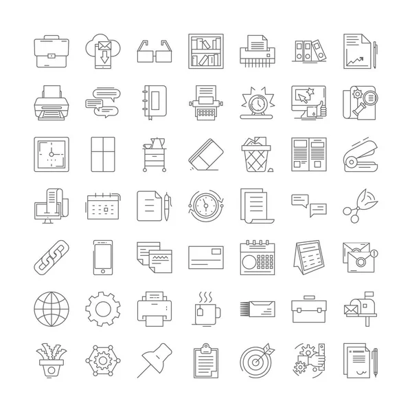 Oficina suministra iconos lineales, signos, símbolos vector línea ilustración conjunto — Vector de stock