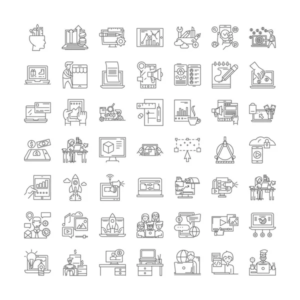 Iconos lineales de negocio en línea, signos, símbolos vector línea ilustración conjunto — Archivo Imágenes Vectoriales